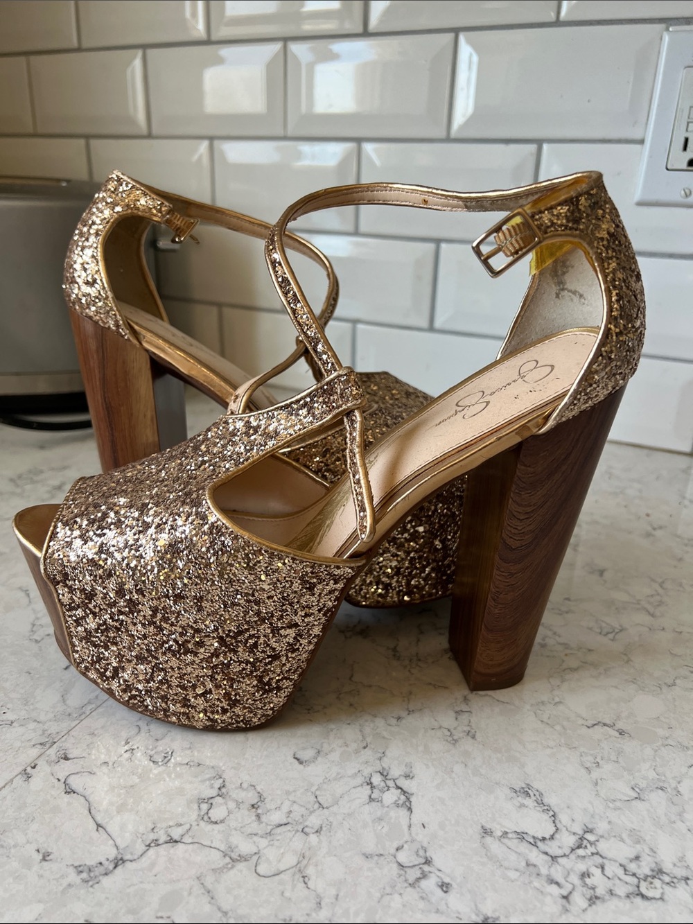 Disco Gold Glitter Platform - Jessica Simpson Dani Sz 11